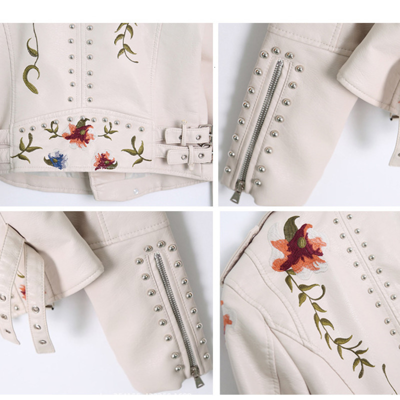 Black Candy Color Pu Leather Jacket Turn Down Collar Rivet Zipper Fashion Cool Outerwear Coat Tops Clothes S18101204