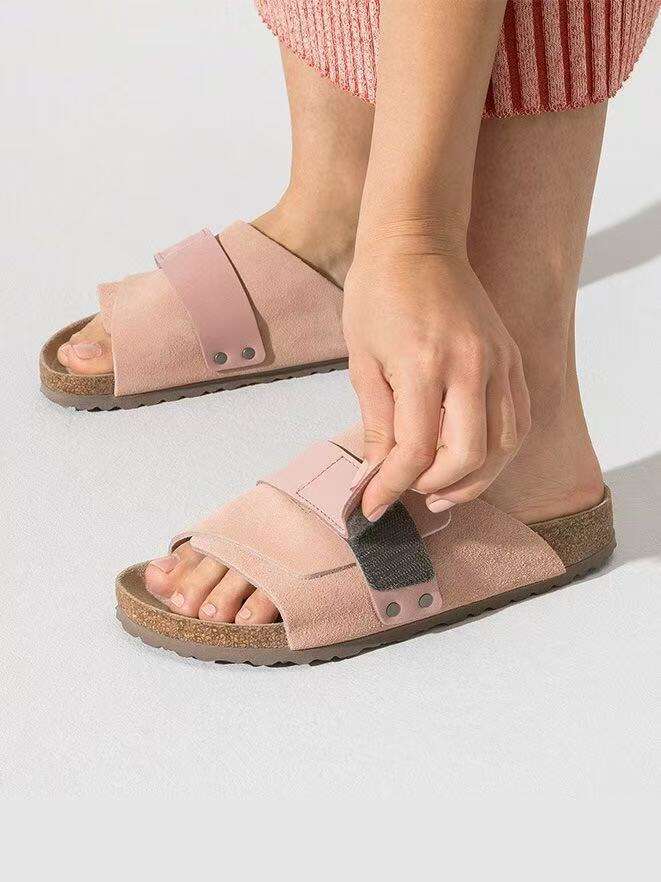 TEEMAZZI High quality non slip Velcro new designer sandals cowhide men's and women's cork outdoor casual classic slippers dh1100072003JY