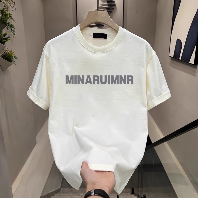 2026 Letter Print Men's Short Sleeve T-Shirt, Summer Pure Cotton Loose Casual Heavyweight Top