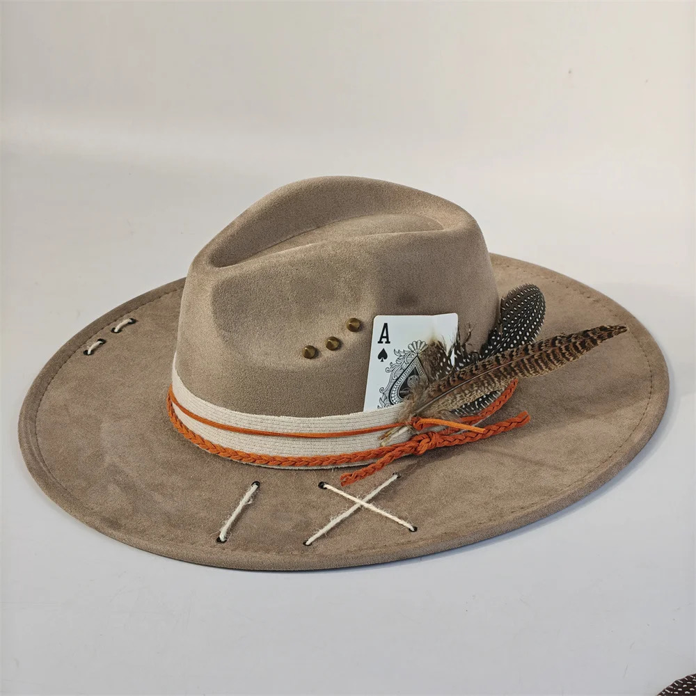 Color Blocking SuedeFedora Hats for Women Man Big Wide Brim Classic Suede Panama Hat Western Party hat sombrero rockero hombre 260527