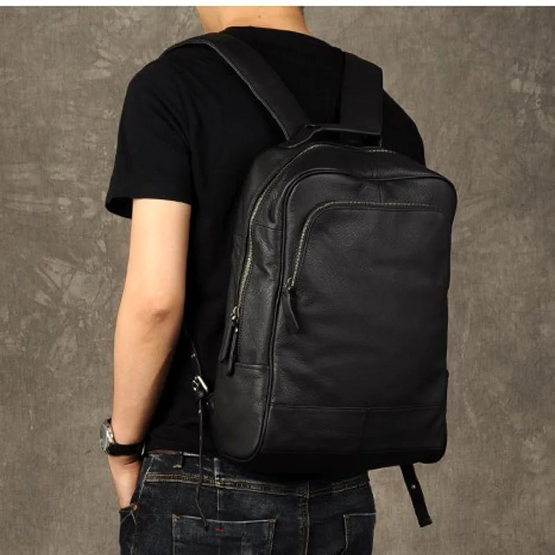 High Quality Fashion Genuine Leather Backpack Men Bagpack Student School Bag daily male Rucksack large Knapsack Black y260615 - view 7