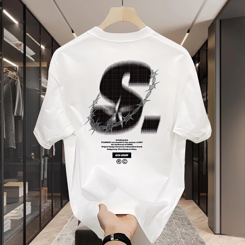 2026 Spring Summer Unisex Heavyweight Cotton T-Shirt, Oversized Crew Neck, American Streetwear, Loose Casual Trendy Graphic Tee