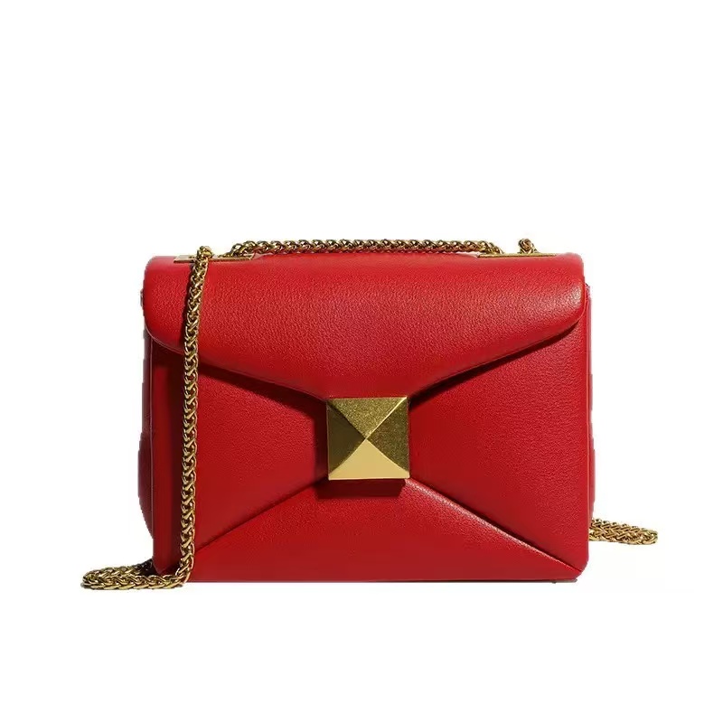 2026 Fashion Designer Genuine Pyramid rivetLeather Small Square Bag High Quality Cowhide Underarm Shoulder BagsSoft Lambskin, Gold Hardware, Chain Sho
