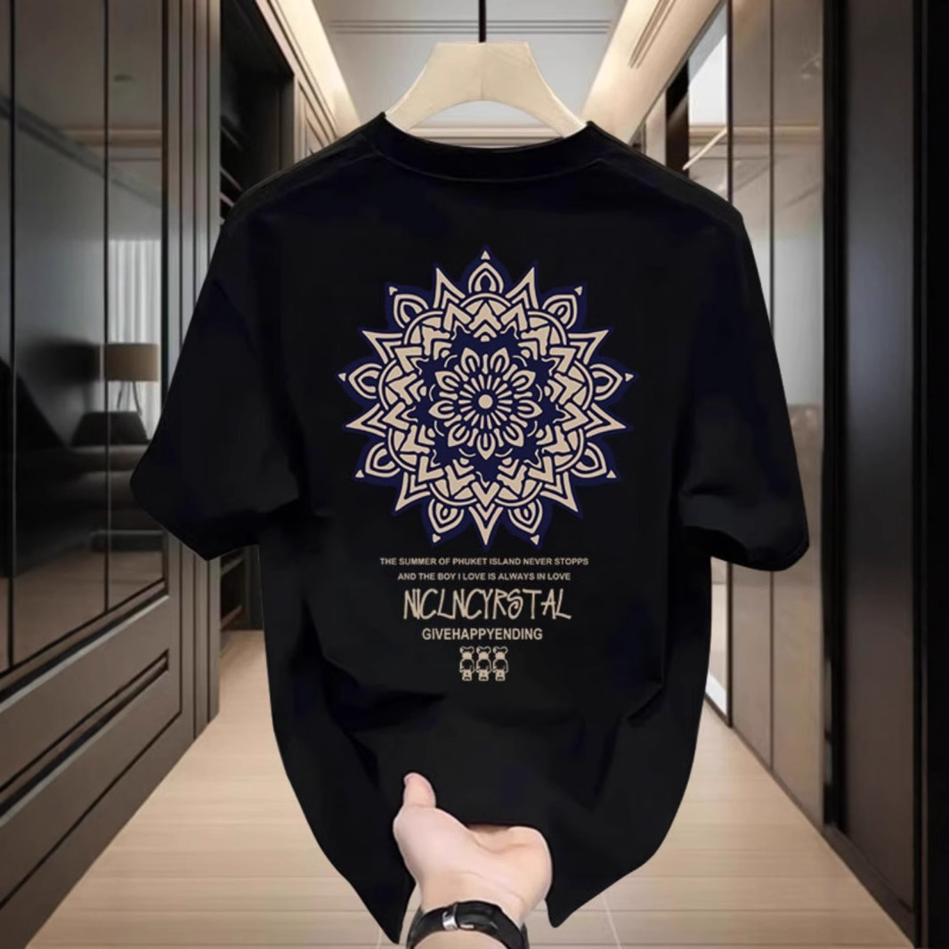2026 Summer New Men's Heavyweight 100% Cotton T-Shirt, Loose Fit, Trendy Streetwear, Premium Quality, Casual Half-Sleeve Tops