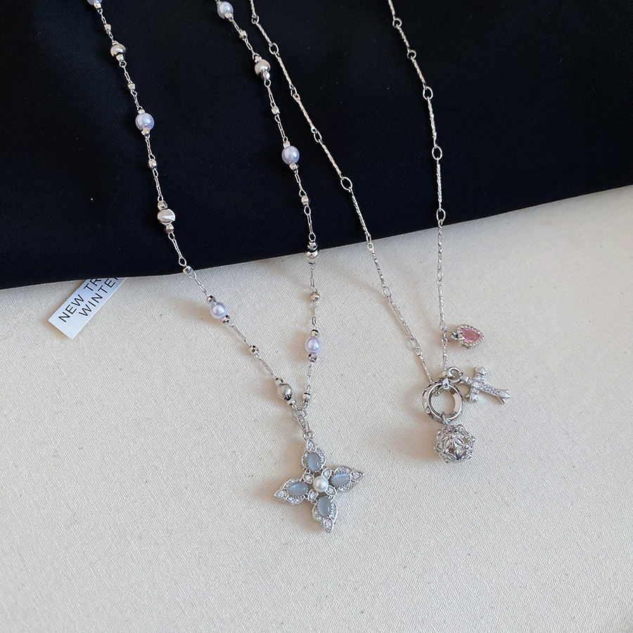 Super Shiny Zircon Flower Beaded Pearl Necklace, Simple and Fashionable Versatile Collarbone Chain, Light Luxury High-End Niche Jewelry - view 8