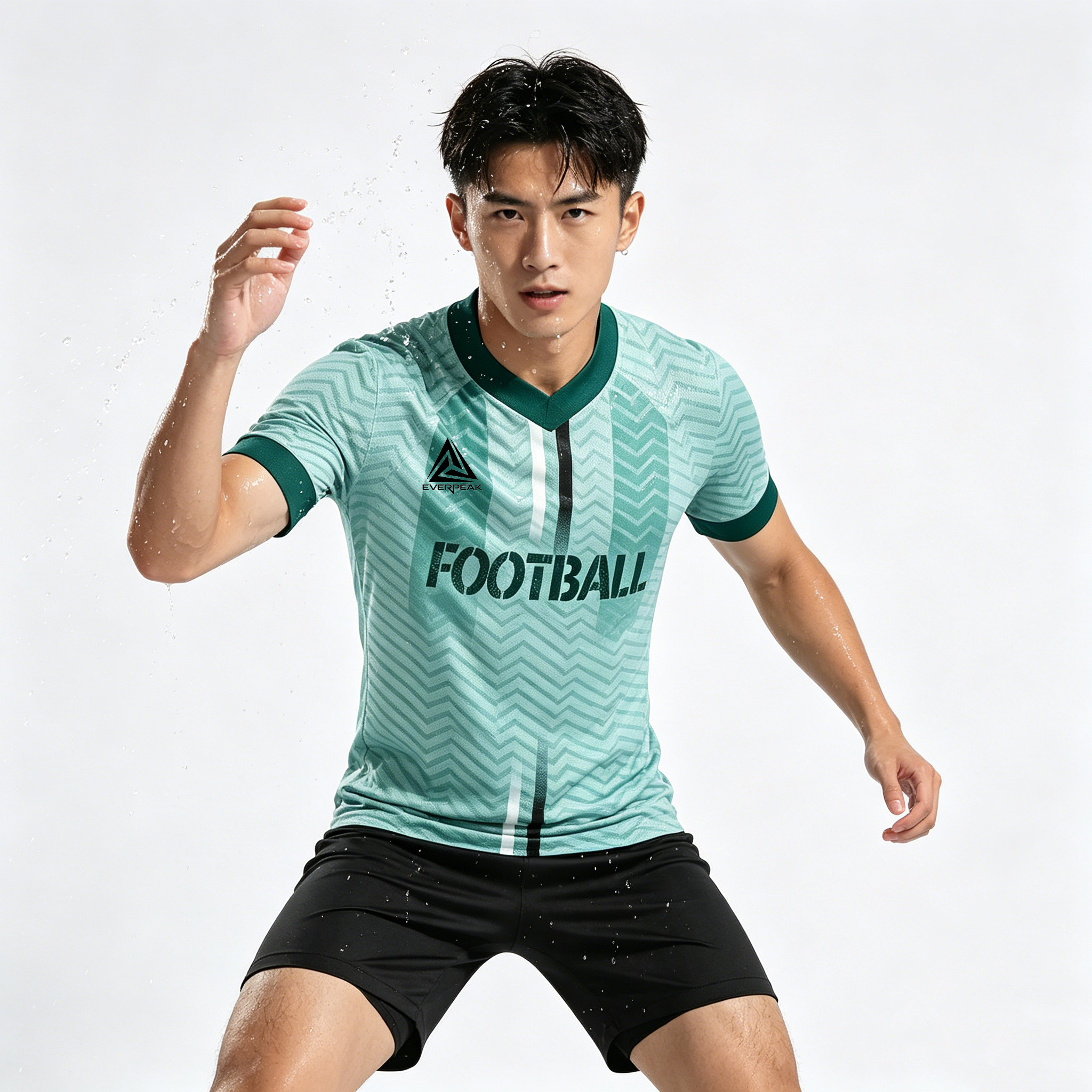 Custom V Neck Center Line Soccer Uniform Set Breathable Polyester OEM Football Jersey Shorts for Team Matches - view 5