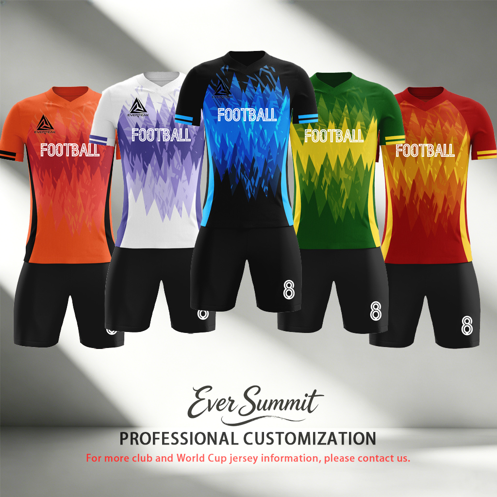 Custom Flame Print Soccer Uniform Set Breathable Polyester OEM Football Jersey Shorts for Team Matches