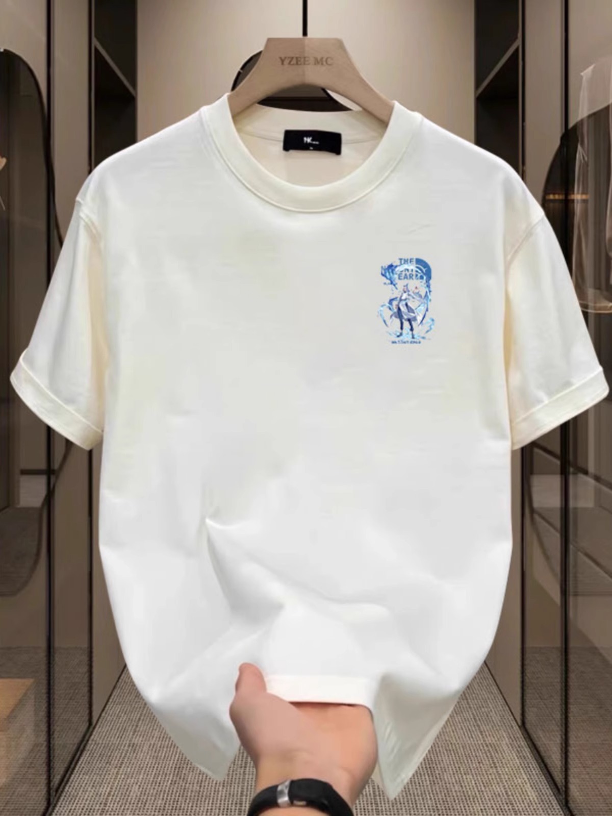 2026 Summer Men's T-Shirt, Mid-Sleeve, Crew Neck, Loose Fit, Casual Streetwear, Minimalist Graphic Print, Trendy Instagram Style Tops
