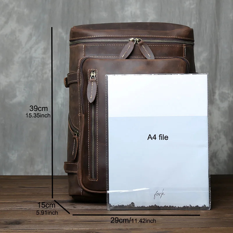 Retro Crazy Horse Leather Vertical Style Backpack Mens Head Layer Cowhide Large Capacity Business Travel Computer Bag y260611 - view 7
