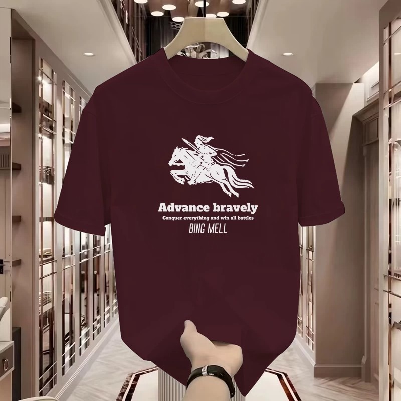 2026 Summer American Vintage Horse T-Shirt, Men's Loose Fit Heavyweight Short Sleeve, Lazy Casual Literary Streetwear Plus Size Tee