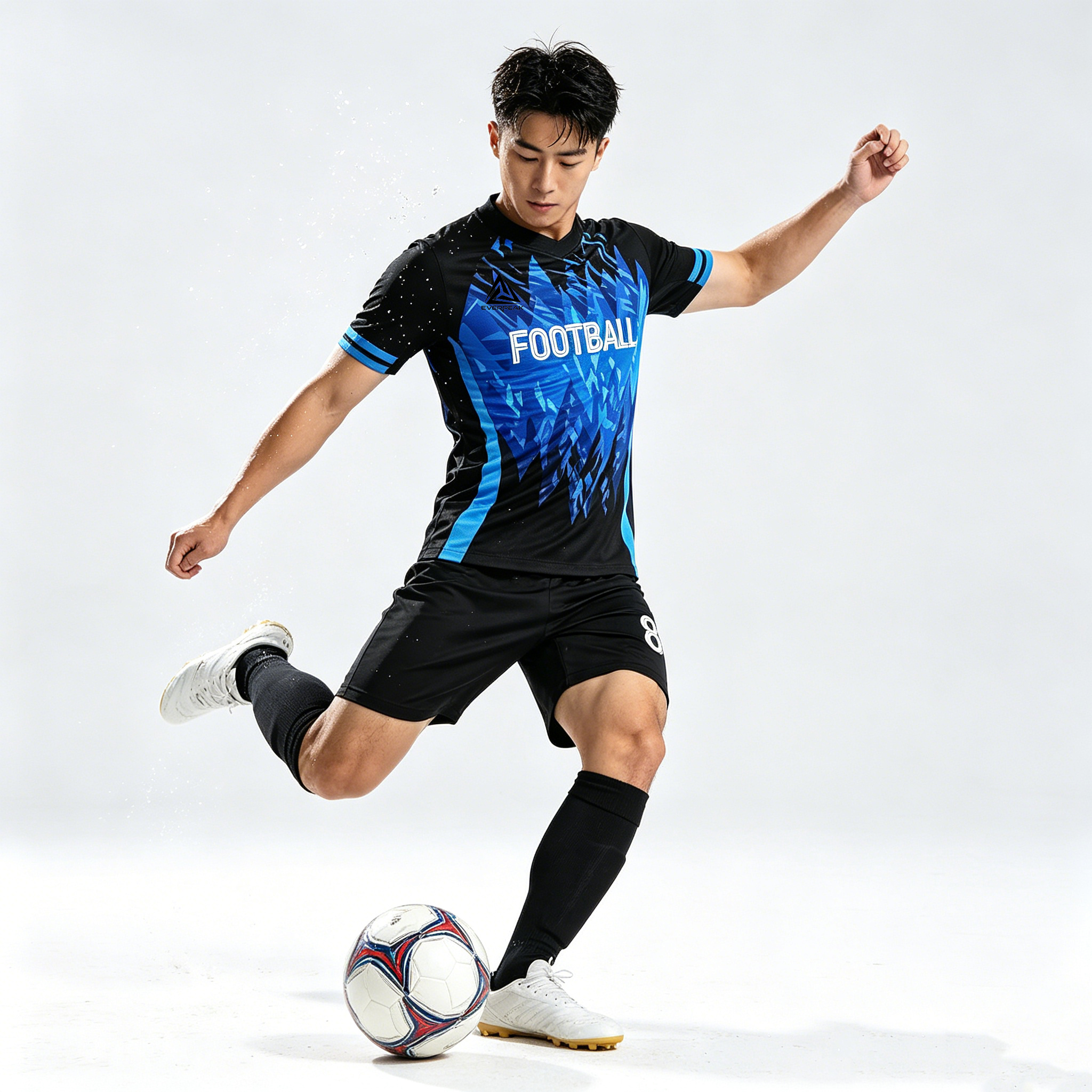 Custom Flame Print Soccer Uniform Set Breathable Polyester OEM Football Jersey Shorts for Team Matches - view 3
