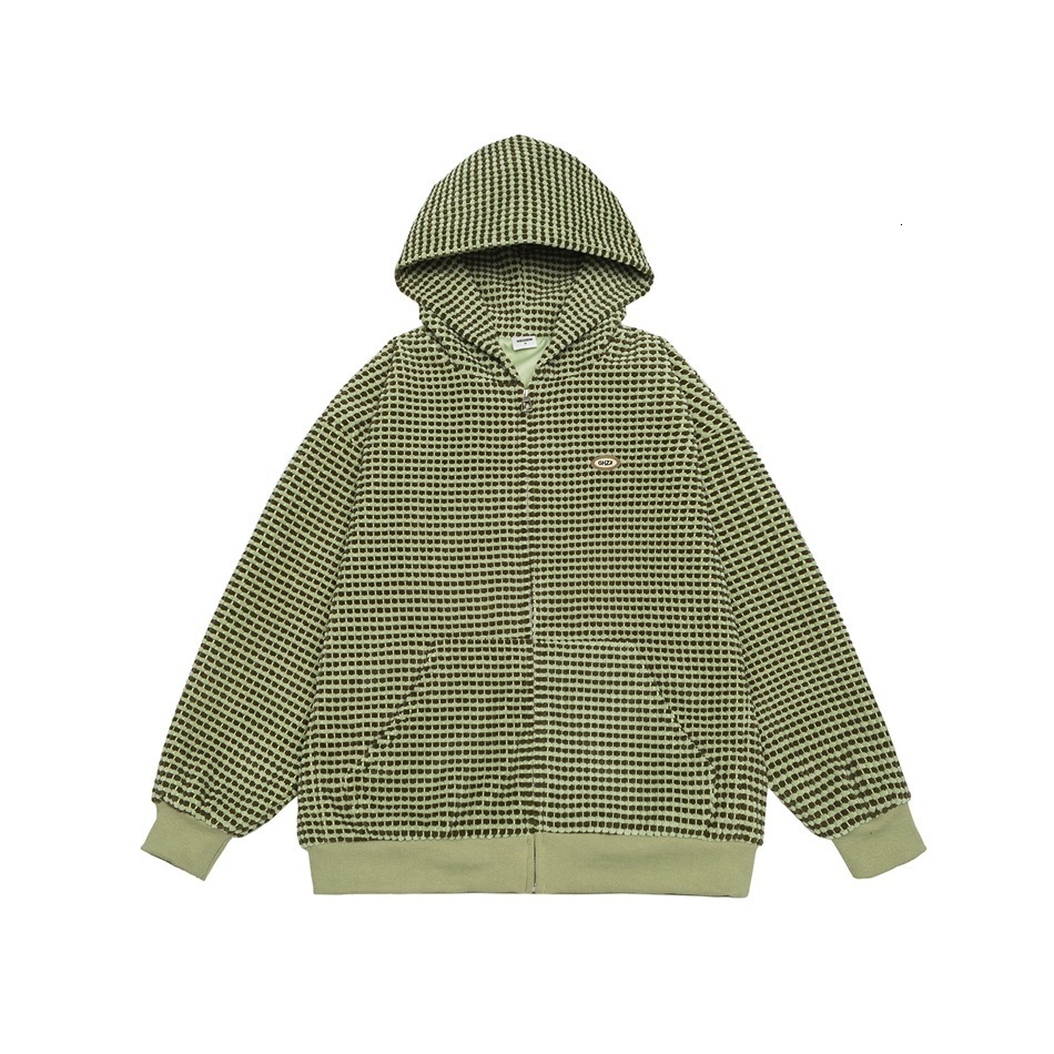 Casual Warm Street Style Retro Waffle Texture Zip Up Hoodie Men and Womens Brown Oversized Coat Y2K Harajuku Trendy Fashion Coat 260311