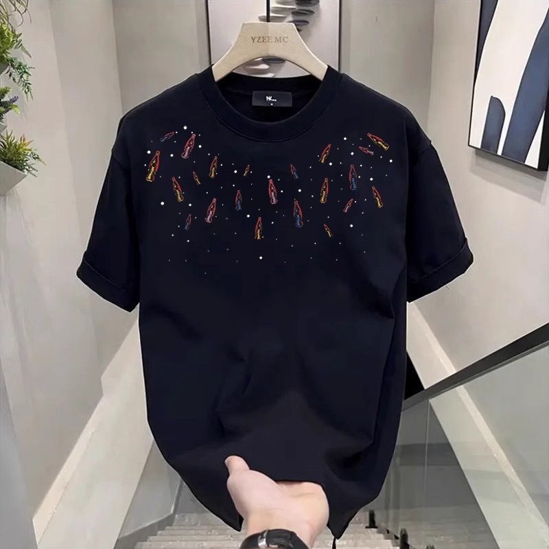 2026 Summer Men's Cotton T-Shirt, American Trendy Graphic Print, Crew Neck, Loose Casual Slim Fit, Streetwear Short Sleeve Tops