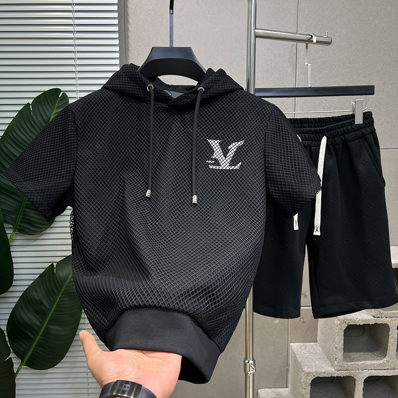 Top Designer Luxury Men's High-end Quality Trendy Letter Hoodie Summer New Hooded Short Sleeved Casual Loose High-end Fashionable Versatile Light