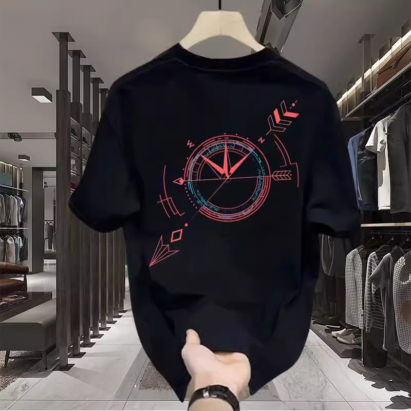 2026 Summer Men's Heavyweight Cotton T-Shirt, American Retro Crew Neck, Loose Fit, Minimalist Graphic Print, Ins Streetwear,