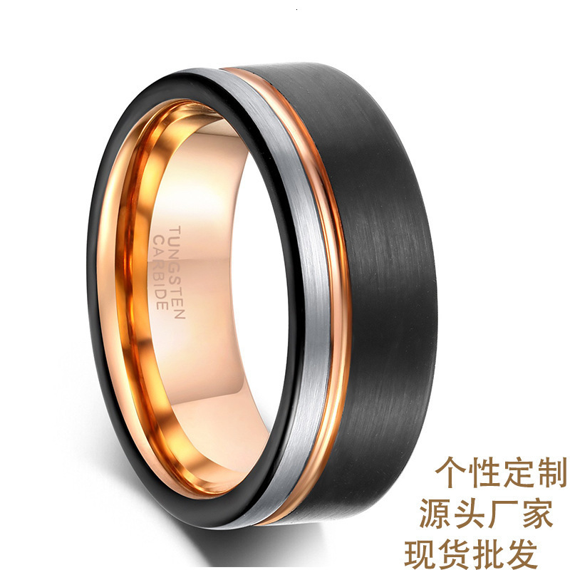 Trendy Accessories Mens Jewelry Wide 68mm Black Rose Gold Silver Three-Color Dominant Tungsten Steel Ring 26