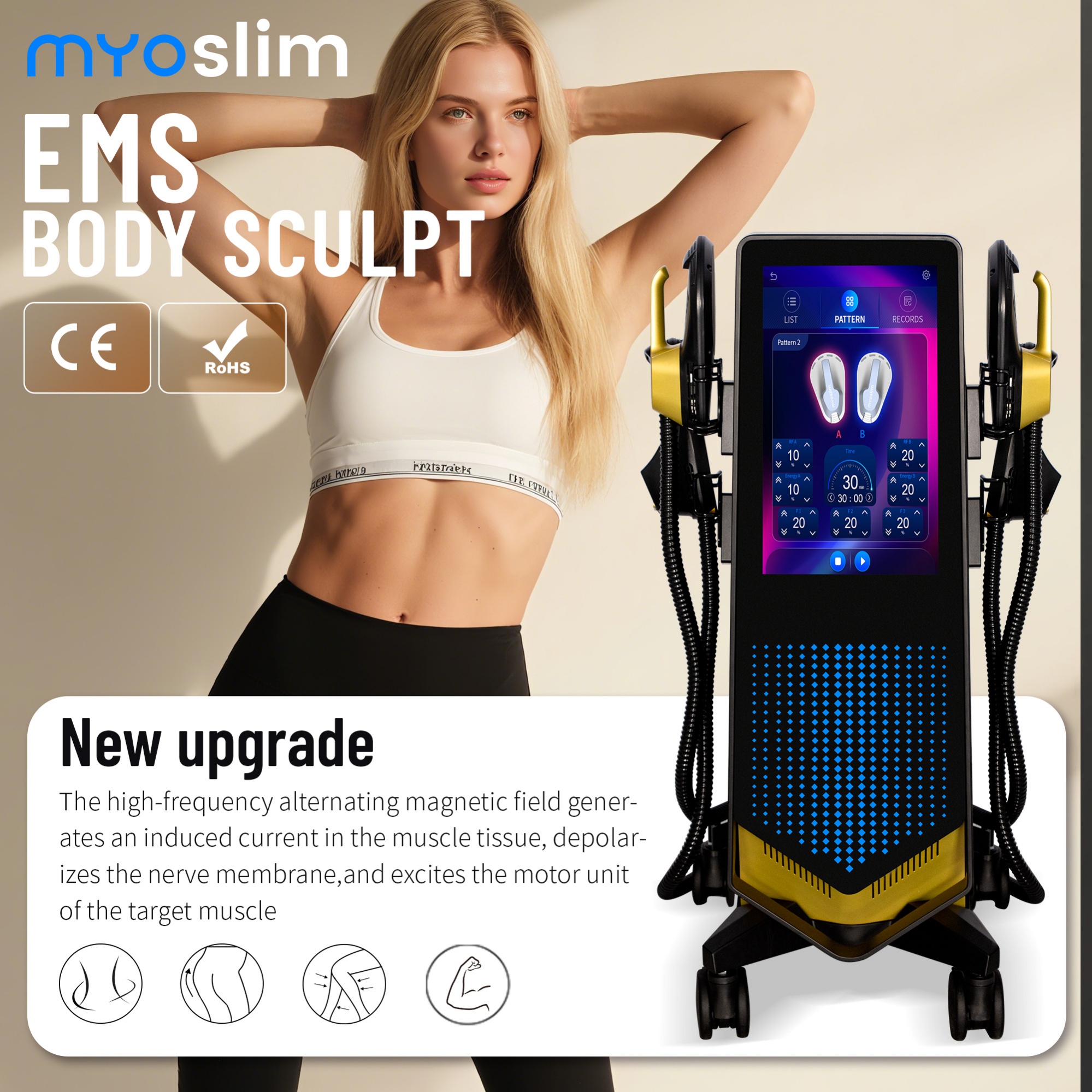 Myoslim EMS RF 6500W Body Sculpting Machine HIEMT Muscle Building Fat Burning Equipment for Beauty Salon Use