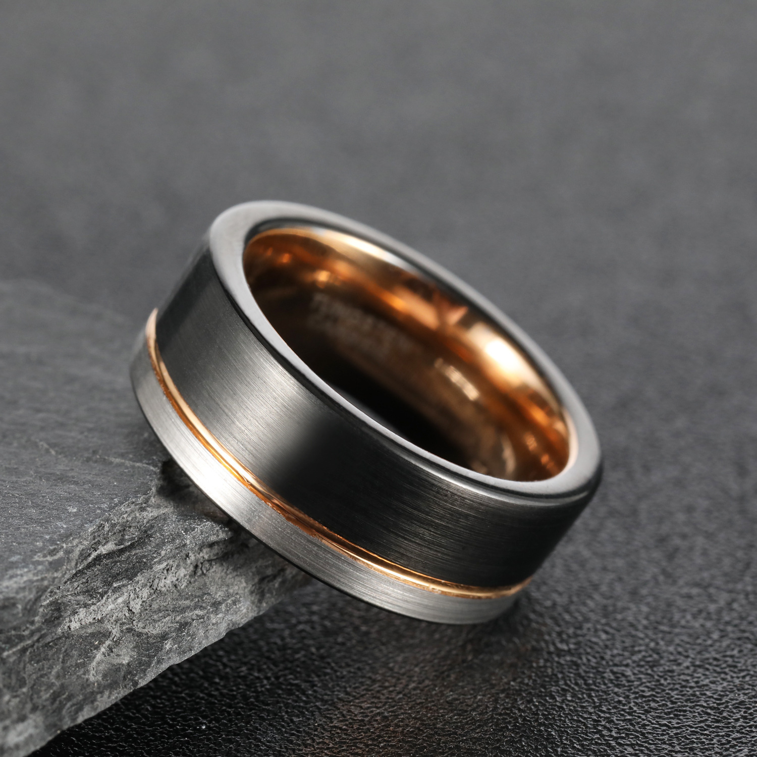 Trendy Accessories Mens Jewelry Wide 68mm Black Rose Gold Silver Three-Color Dominant Tungsten Steel Ring 26