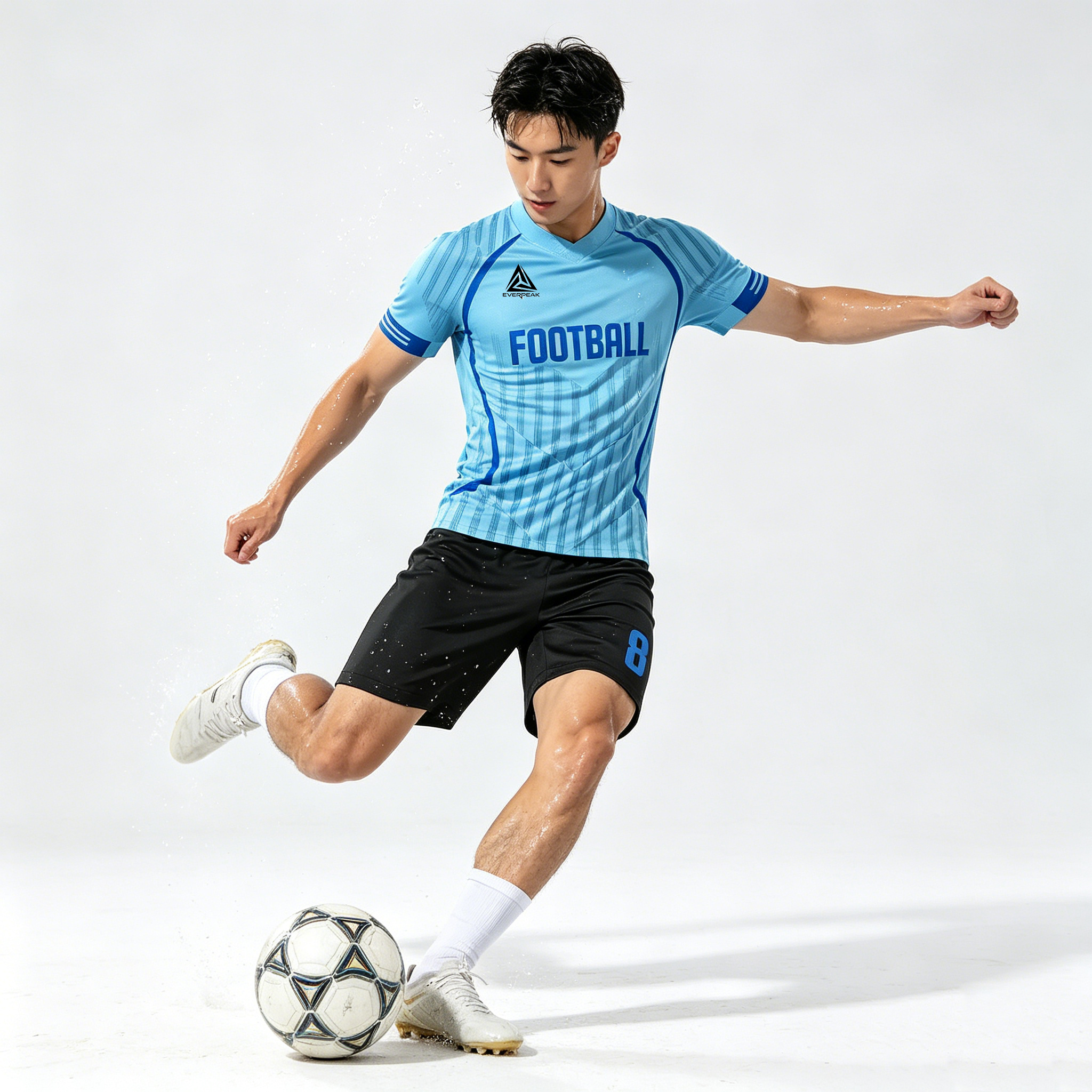 Custom Vertical Line Soccer Uniform Set Breathable Polyester OEM Football Jersey Shorts for Team Matches - view 3