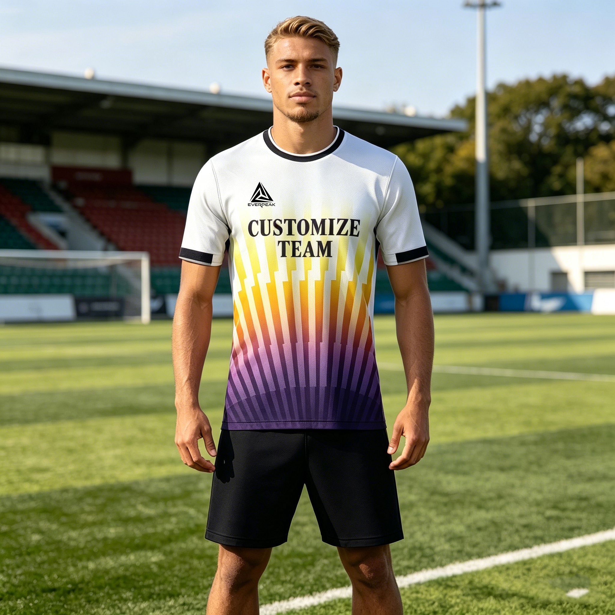 Custom Soccer Jersey Set Men White Yellow Purple Gradient Football Uniform with Shorts Personalized Team Name Number Quick Dry Kit - view 4