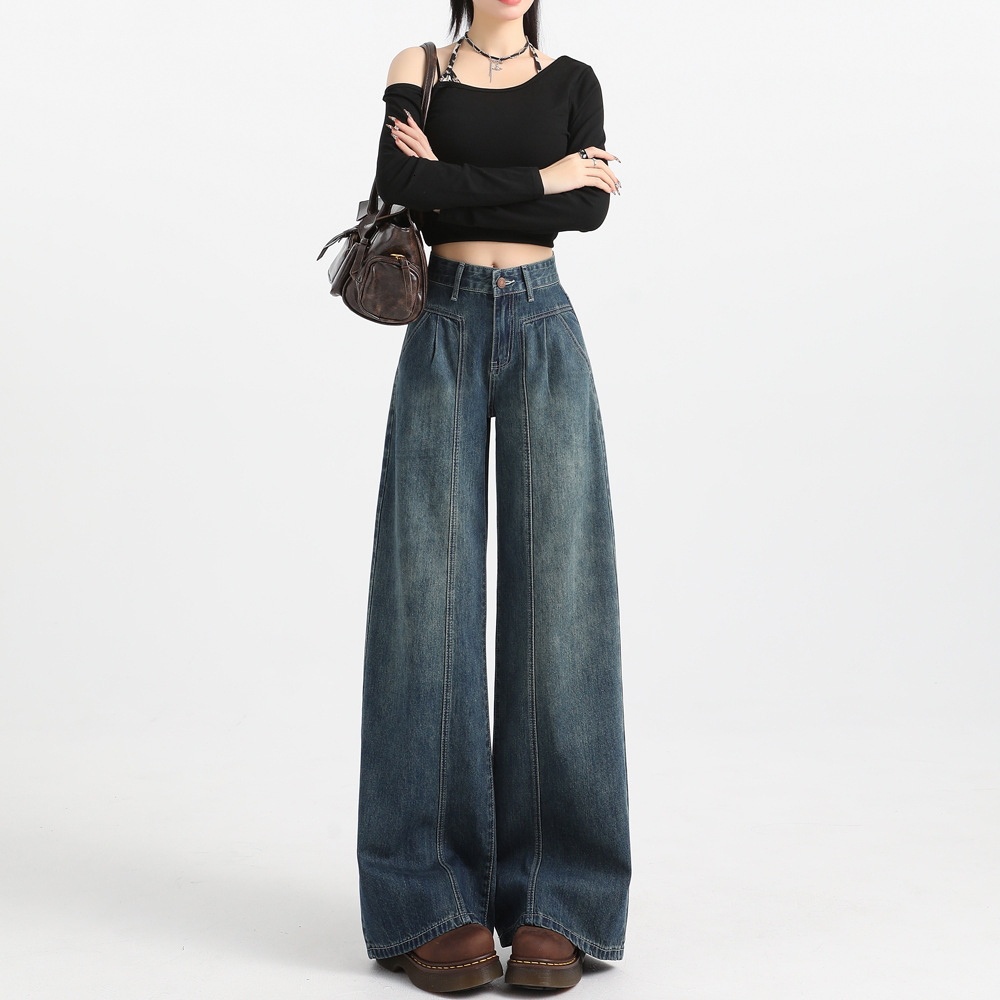 Womens jeans 2025 style this year with a draping effect high waist slimming straightleg pants for pearshaped body y240930