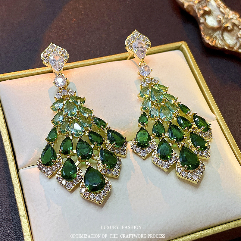 Vintage Earring Shandmade For Women Emerald Green Rectangle Zircon Drop Earrings Designer Luxury Halo Crystal Dangle Earrings For Women Wedding Prom P - view 5