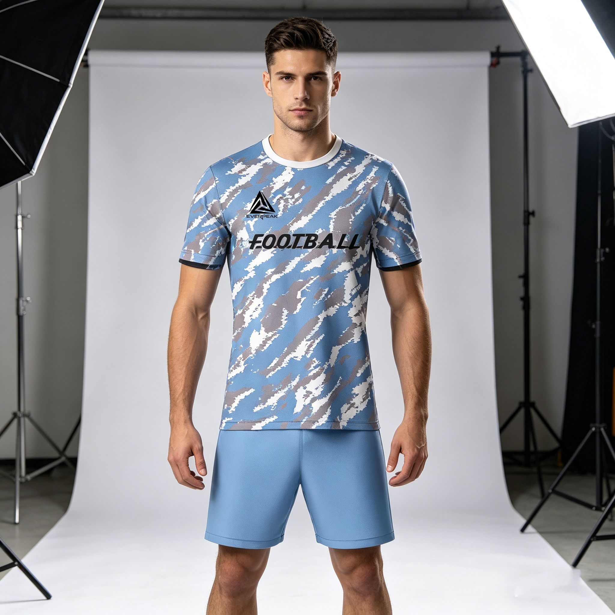 Custom Name Number Soccer Jersey Set Men Blue White Camo Pattern Football Uniform Quick Dry Team Training Sportswear for Adults - view 4