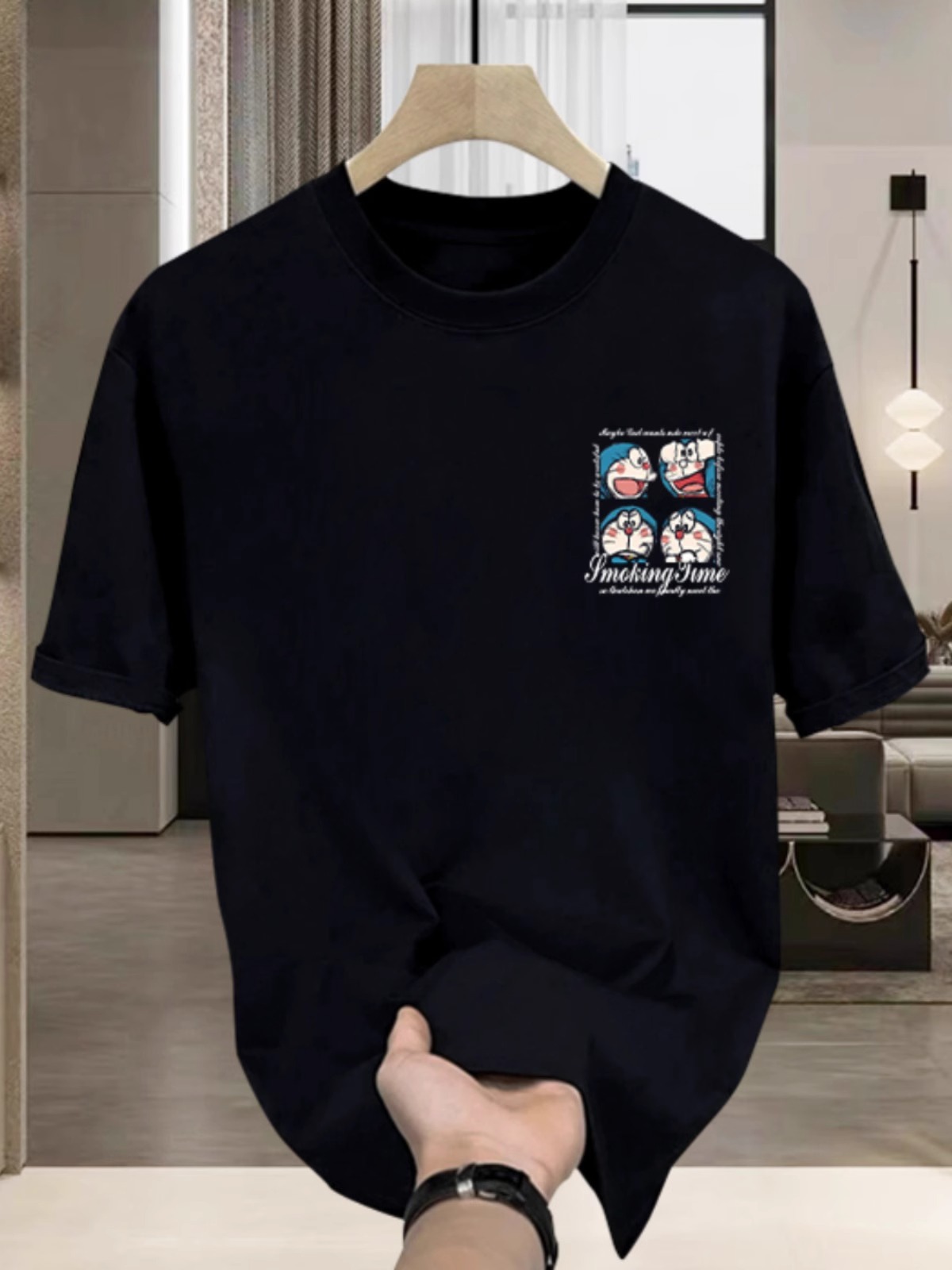 2026 Summer Men's Premium Cotton T-Shirt, Korean Streetwear, Creative Graphic Print, Crew Neck, Loose Casual Trendy Tee