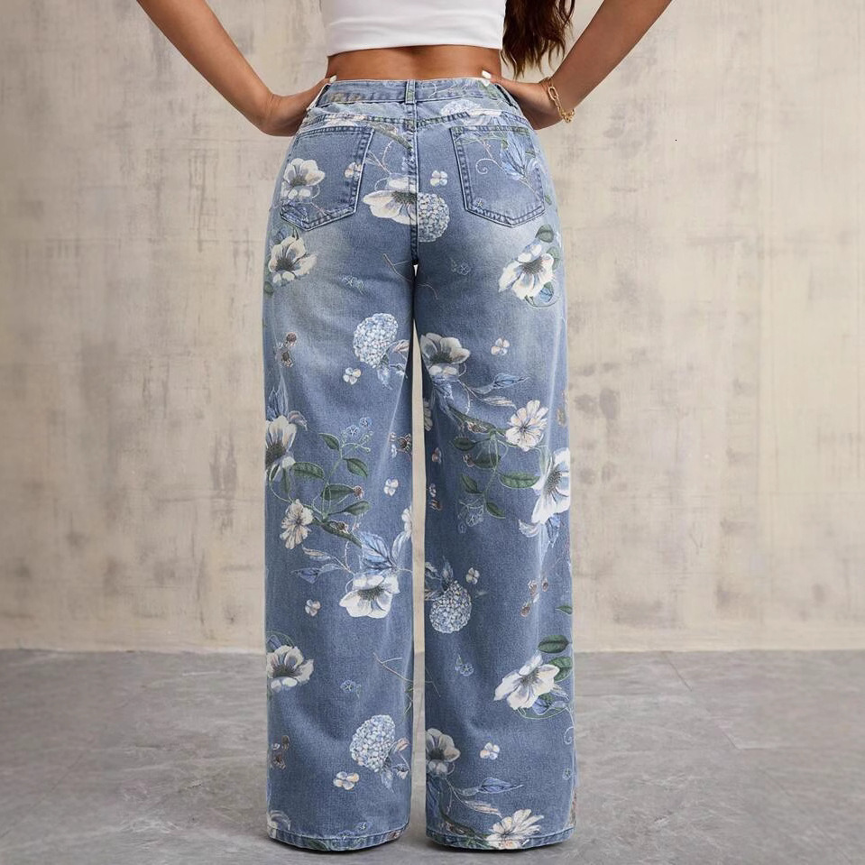 American street printed jeans for women's autumn fashion brand Vibe style, loose and versatile design sense