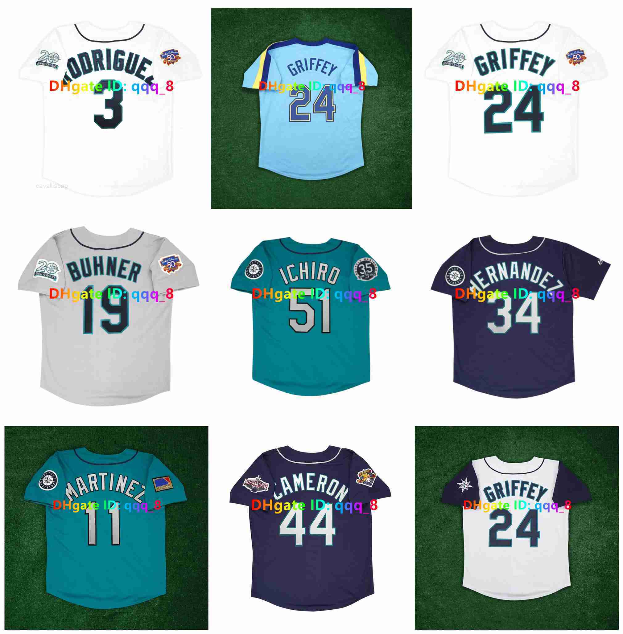Ken Griffey Jr Maglia Da Baseball Throwback Mariners Ichiro Suzuki Alex Rodrigue Edgar Martinez John Olerud Cameron Buhner Julio Rodriguez Randy Joh-image