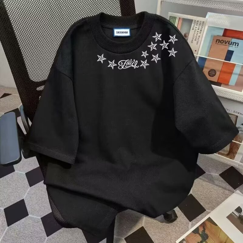 Luxury Men's Top Designer T-shirt Loose Oversized Slimming Stretchy Comfortable Short Sleeved American Retro Pentagram Print Outdoor Casual Fashi