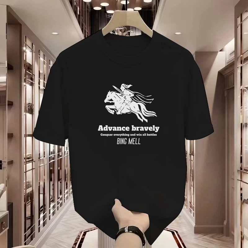 2026 Summer American Vintage Horse T-Shirt, Men's Loose Fit Heavyweight Short Sleeve, Lazy Casual Literary Streetwear Plus Size Tee