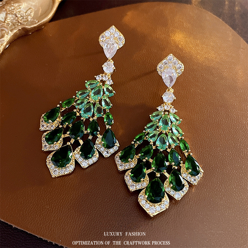 Vintage Earring Shandmade For Women Emerald Green Rectangle Zircon Drop Earrings Designer Luxury Halo Crystal Dangle Earrings For Women Wedding Prom P - view 7