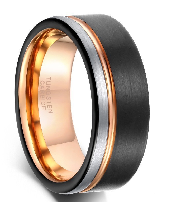 Trendy Accessories Mens Jewelry Wide 68mm Black Rose Gold Silver Three-Color Dominant Tungsten Steel Ring 26