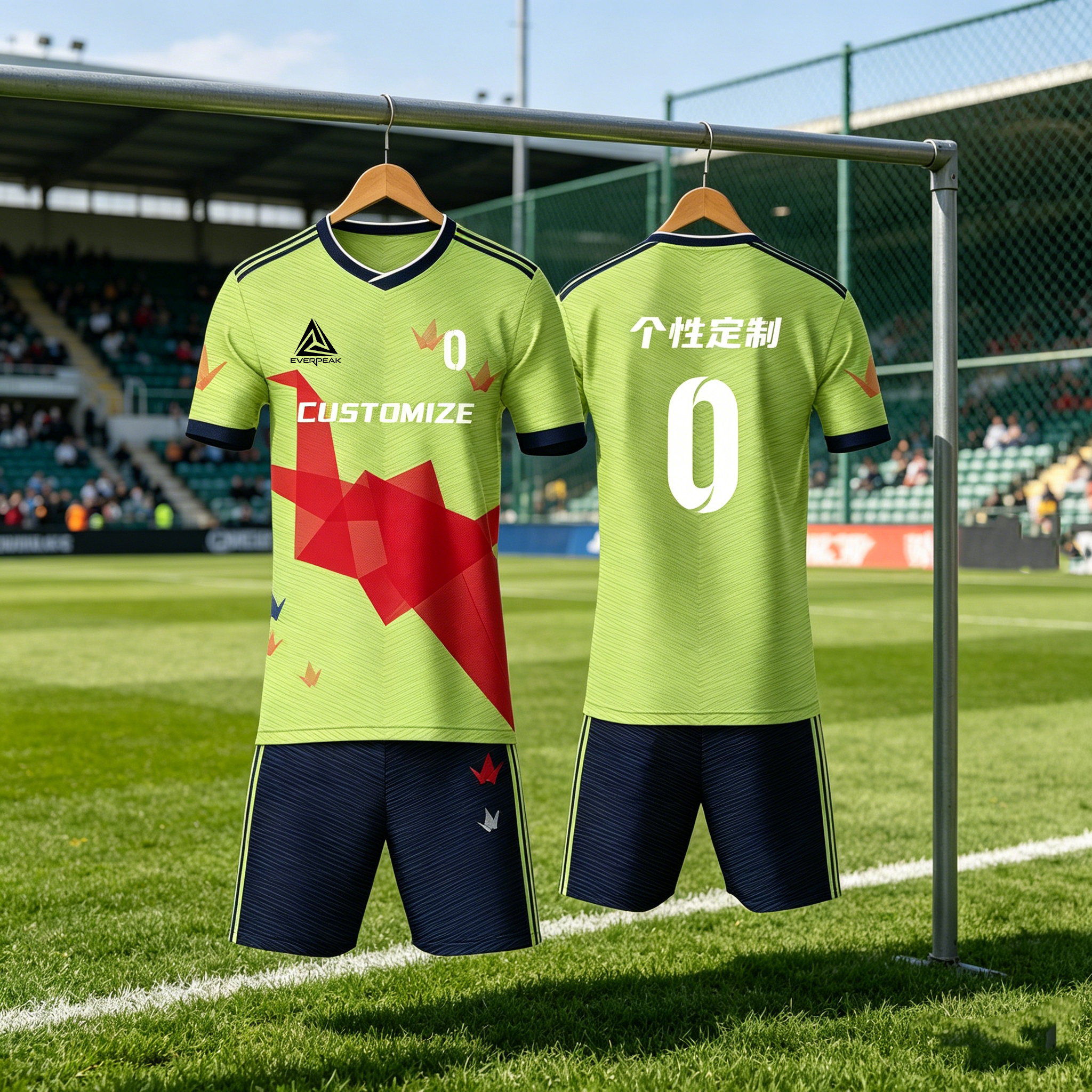Custom Color Block Soccer Uniform Set Breathable Polyester OEM Football Jersey Shorts for Team Matches - view 5