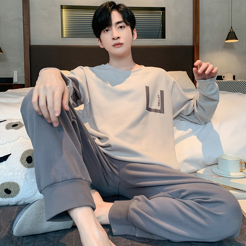 Men's Sleepwear Autumn Men's Pure Full Cotton Pajamas Plaid Sleepwear Big Yards L-4XL Pajama Sets Casual Sleep Lounge Pyjamas Pijamas Hombre