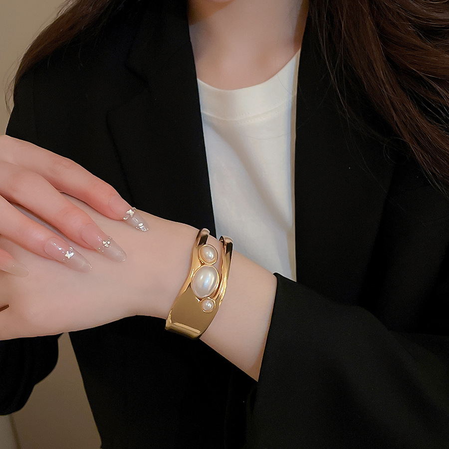 18K Real Gold Plated Stainless Steel Tiger Eye Stone Oval Open Bracelet European and American Style Unique Niche Elegant High-end Jewelry - view 5