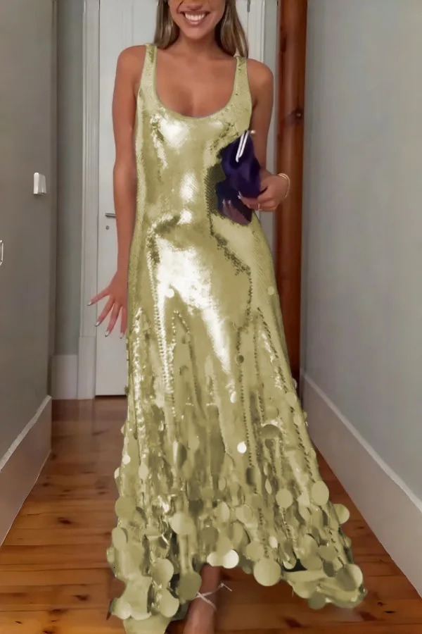 Spring Summer Fashion Sequin Women Banquet Dress Stylish Silver Female Sleeveless Dresses 260526 - view 7