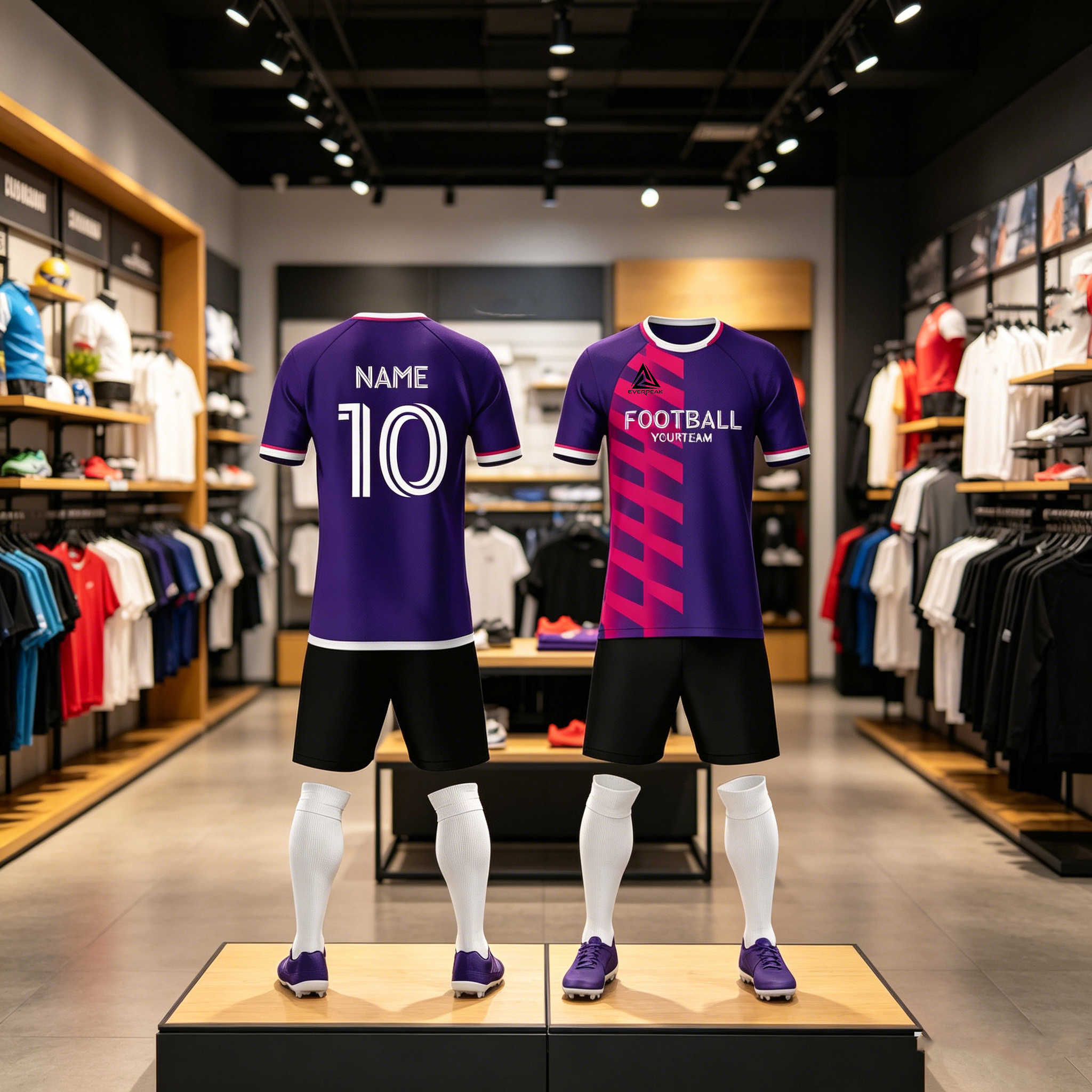 Custom Soccer Jersey Set Men Purple Pink Geometric Football Uniform with Shorts Personalized Name Number Breathable Quick Dry Team Kit - view 6