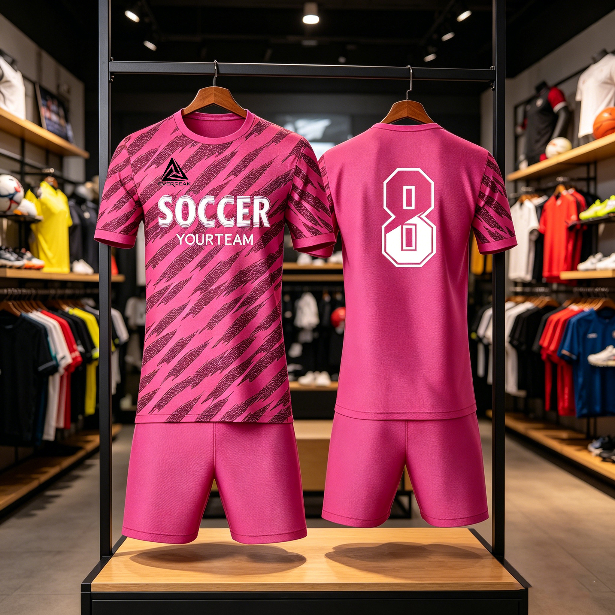 Custom Soccer Jersey Set Men Pink Camo Football Uniform with Shorts Personalized Name Number Breathable Quick Dry Team Training Kit - view 5