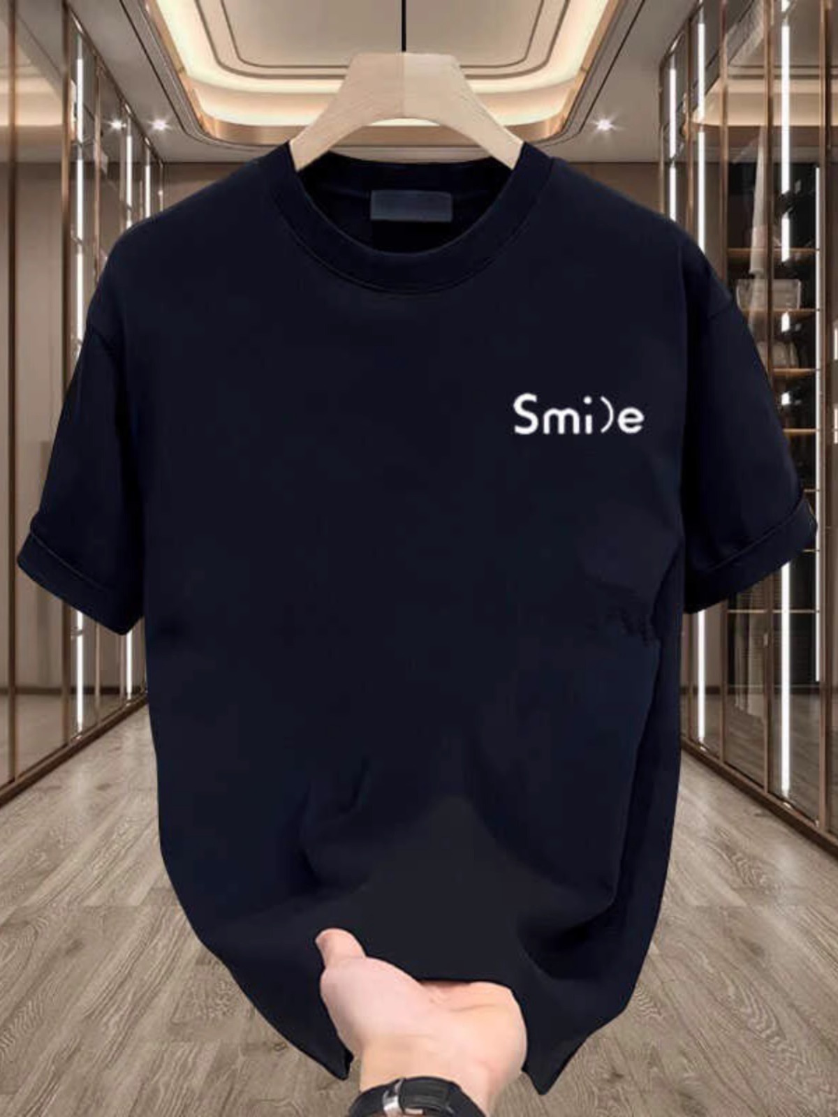 Men's Heavyweight Pure Cotton Short Sleeve T-Shirt, Ins Style Loose Crew Neck Letter Print Summer Casual Top