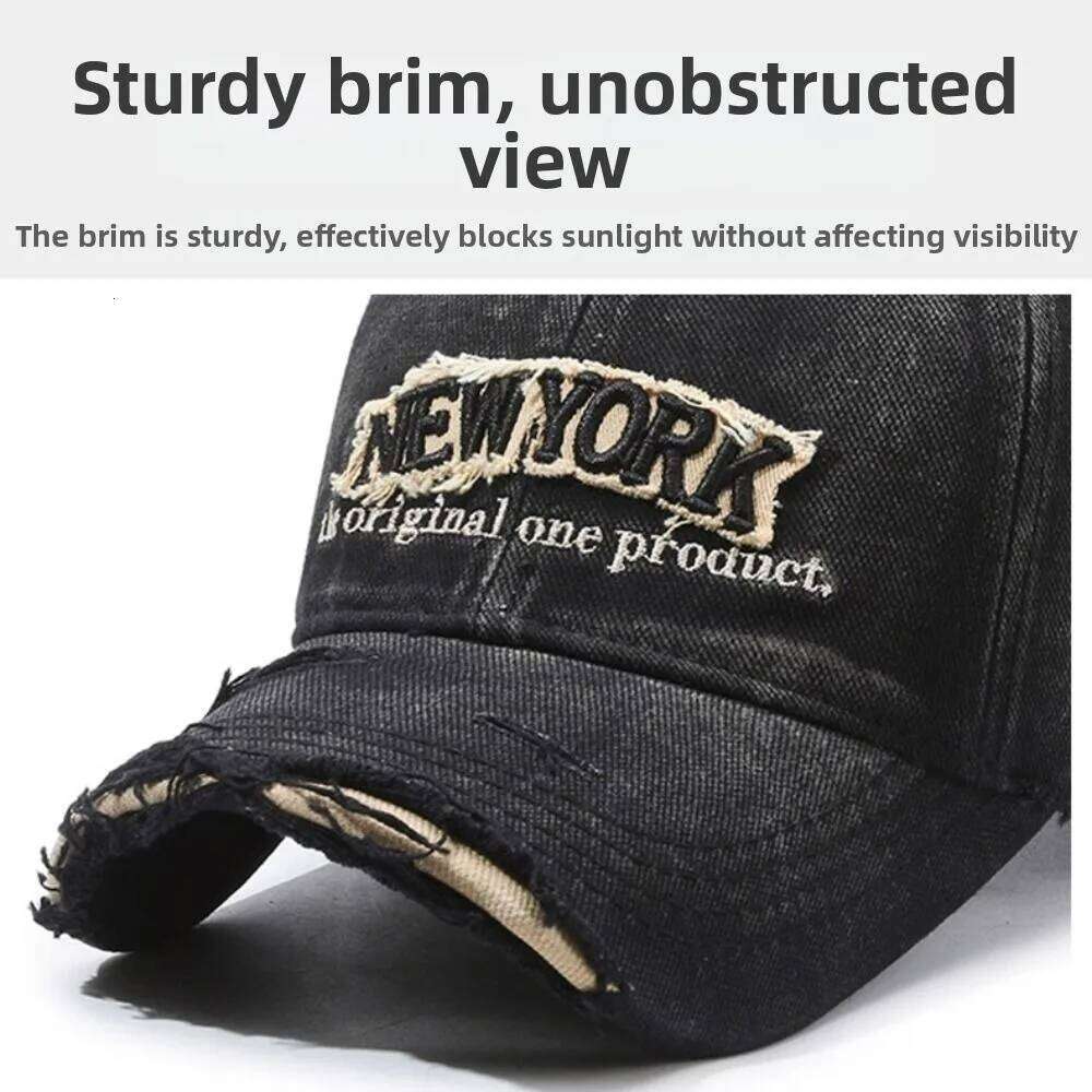 Letter New York Broken Hole Washed Cotton Adjustable Embroidery Baseball Cap Sunshade Hats For Man Women Fashion