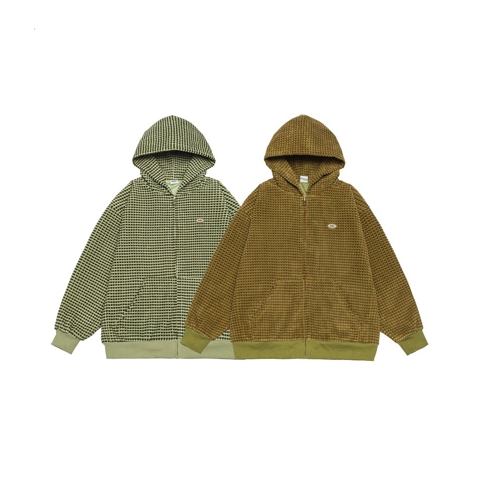 Casual Warm Street Style Retro Waffle Texture Zip Up Hoodie Men and Womens Brown Oversized Coat Y2K Harajuku Trendy Fashion Coat 260311