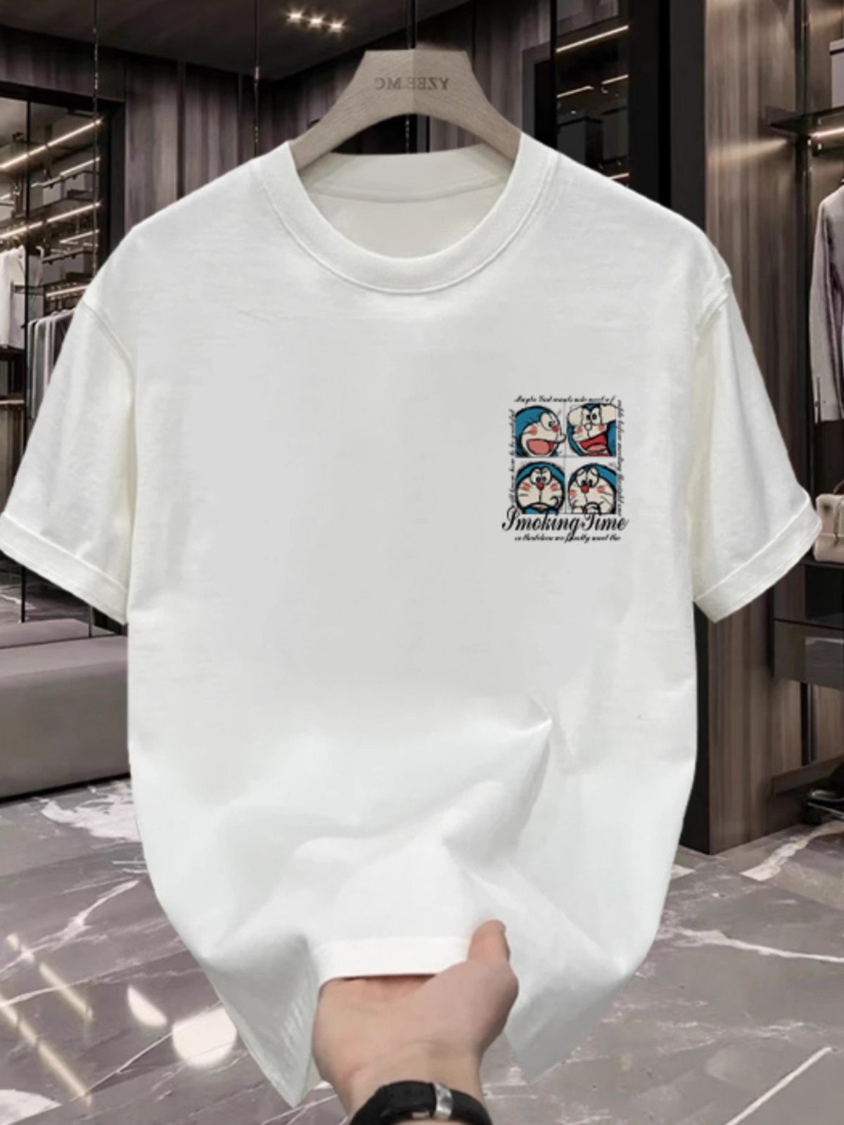 2026 Summer Men's Premium Cotton T-Shirt, Korean Streetwear, Creative Graphic Print, Crew Neck, Loose Casual Trendy Tee