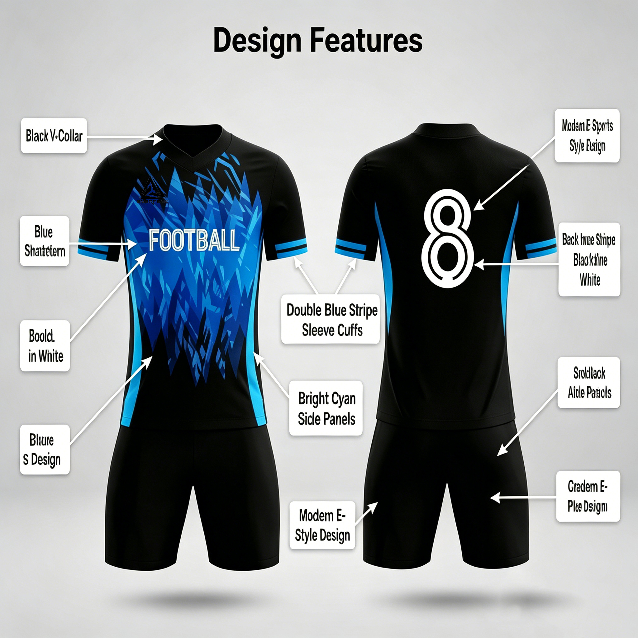 Custom Flame Print Soccer Uniform Set Breathable Polyester OEM Football Jersey Shorts for Team Matches - view 8