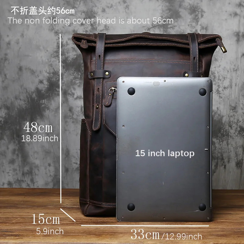 NZPJ Vintage Genuine Leather Mens Backpack Crazy Horse Computer Bag Natural Top layer Cowhide Travel y260615 - view 7