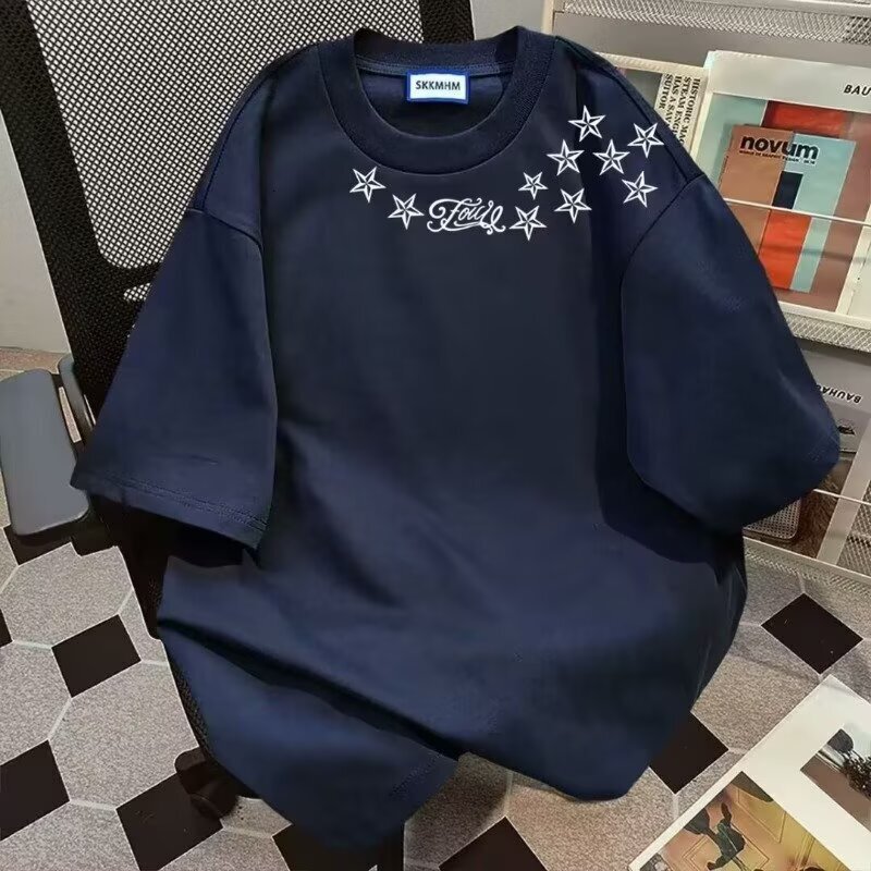 Luxury Men's Top Designer T-shirt Loose Oversized Slimming Stretchy Comfortable Short Sleeved American Retro Pentagram Print Outdoor Casual Fashi