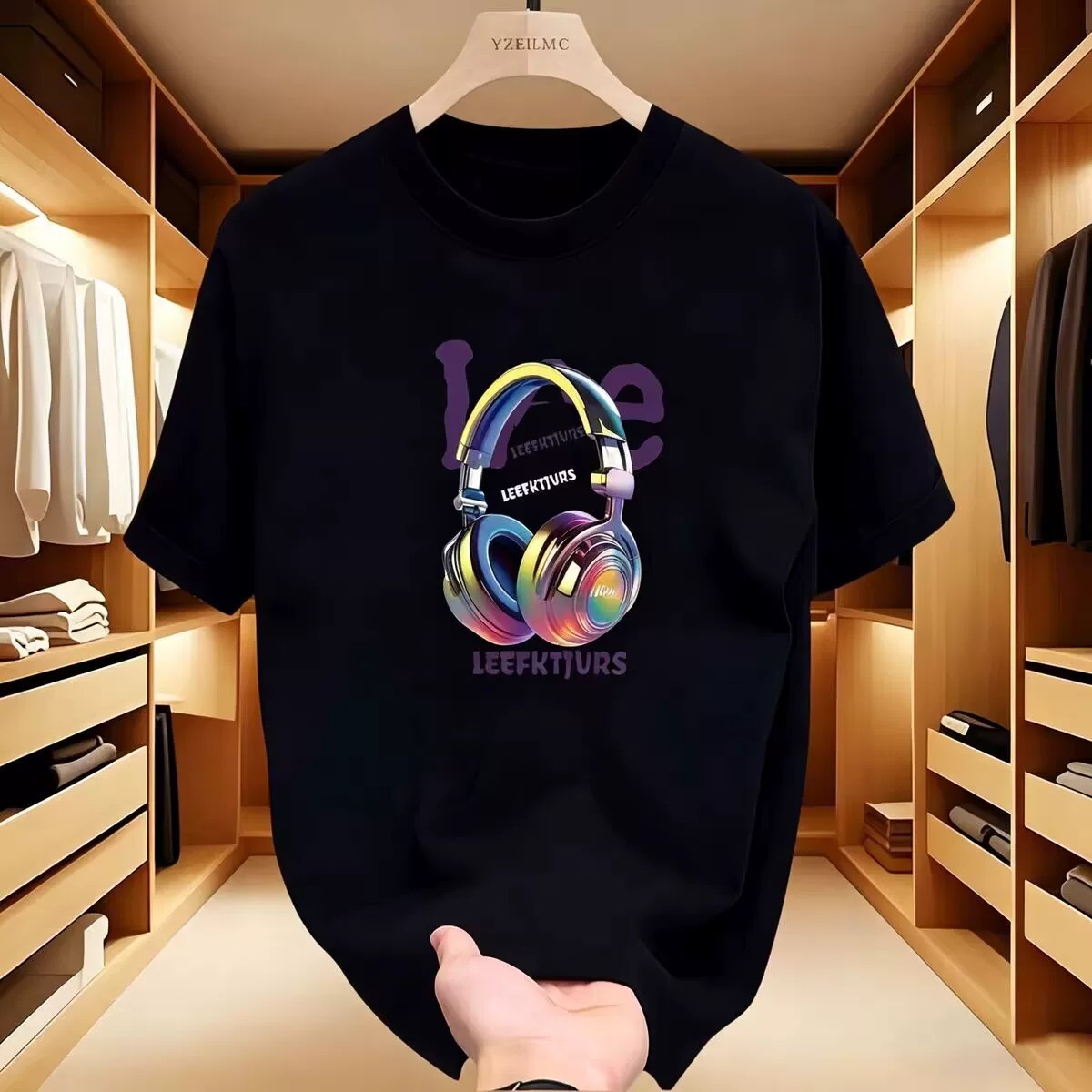 American-style Light Luxury 2026 New Summer Printed T-shirt, Unisex Loose Versatile Tee with Headphone Print