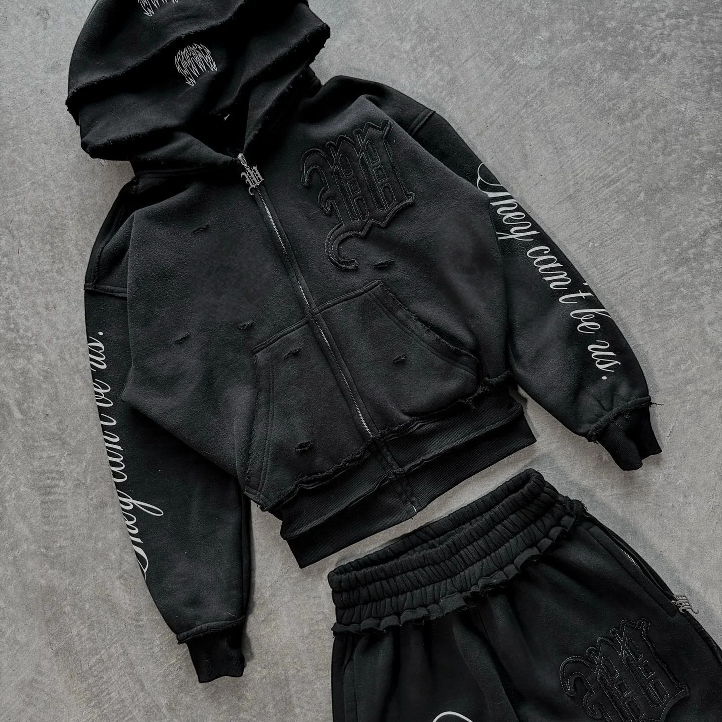 Streetwear Y2k Sports Double Layer Hoodie American Embroidery Patch Pink Zipper Sports Running Pants Casual Sports Two Piece Set 260316