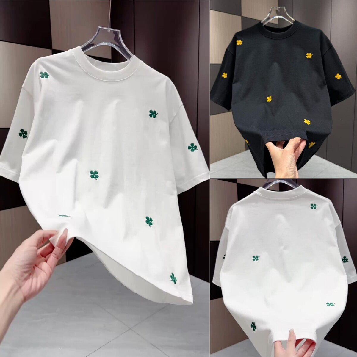 2026 Summer New Luxury Men Designer T-shirt With Four Leaf Clover Embroidery Short Sleeve Outdoor Leisure Fashion Multi Functional Fashion Breathable 